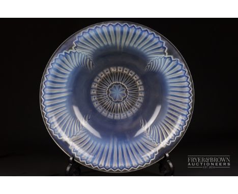 R. Lalique France, large glass bowl, opalescent, moulded as poppy flower head with openwork foot forming the stamens, in Art 