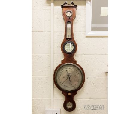 A Regency Giobbo mercurial wheel barometer, c1820, 25cm diameter dial with Masonic symbols, calibrated from 28-31, with spiri