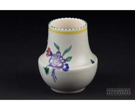 A small Poole pottery vase, decorated by Jacqueline Way 1958 - 64, shape no 116 and pattern KP, the base with factory mark 41