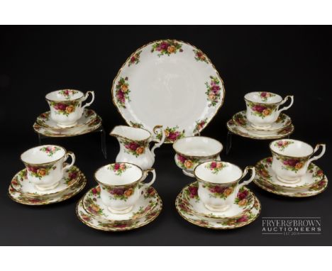 A Royal Albert Old Country Roses tea service, comprising six tea plates, 16cm diameter, bread &amp; butter plate, 26.5cm diam