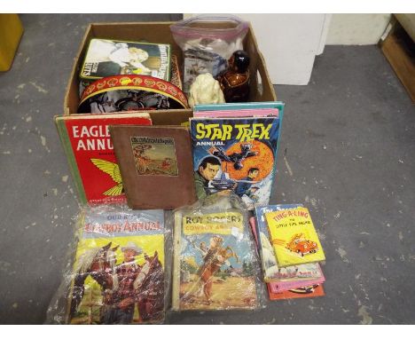 A good mixed lot of collectables to include vintage advertising tins, a P&K sugar jar in the form of a native, a collection o