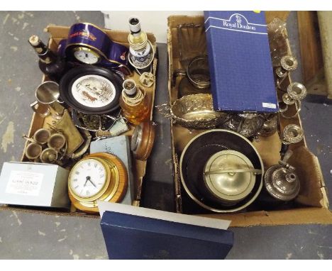 Two boxes containing a good mixed lot to include a Royal Worcester collectors plate entitled Royal Garden, boxed, a Royal Dou