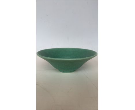 Royal Lancastrian ceramic bowl, England. Elegant green glaze with impressed mark to base. From the early 20th-century.