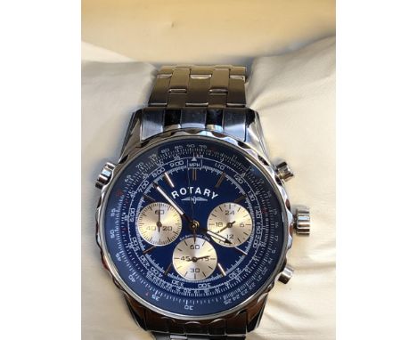 Gents Rotary quartz chronograph with spare links, spare rotary strap with box & papers currently ticking 