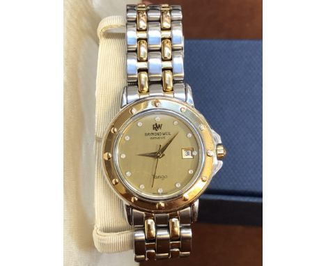 Ladies Raymond Weil geneve tango with date & diamond dial boxed not currently ticking, very clean watch, possibly only needs 