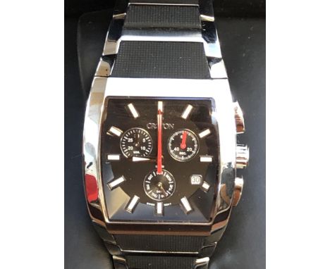 Gents Croton Swiss movement quartz chronograph in box very clean watch, possibly only needs battery replacement 