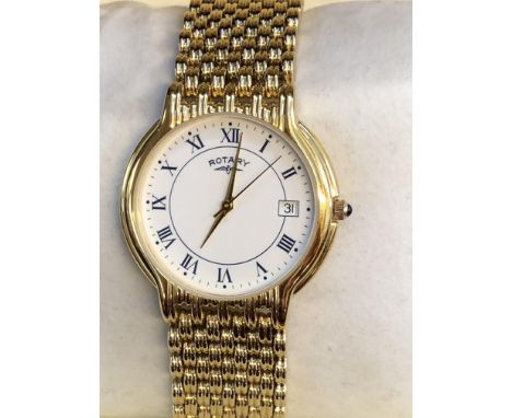 Gents Gold plated rotary quartz wristwatch Ref GB0712 in box currently ticking 