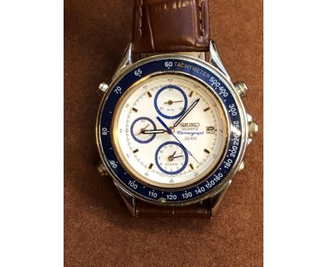 Gents Seiko 7T32-6B5A quartz chronograph watch with date. Very clean watch, not currently ticking 