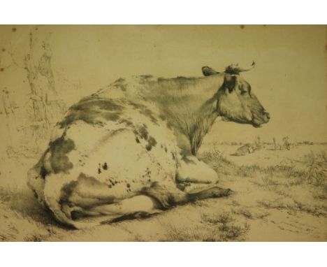 THOMAS SIDNEY COOPER (1803-1902) - A cow in a meadow, lithograph, signed and dated 1837 in the stone, framed, 28cm x 41cm
