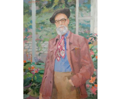 PAUL JAMES LOGAN WYETH, RBA, RP (1920-1983) - Portrait of Arnold Haskell, CBE standing in his garden, oil on canvas, signed a