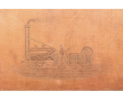 An early 20th Century Wedgwood copper plate lithoplate for the 1905 Calendar tile with an etched scene of 'George Stephenson'