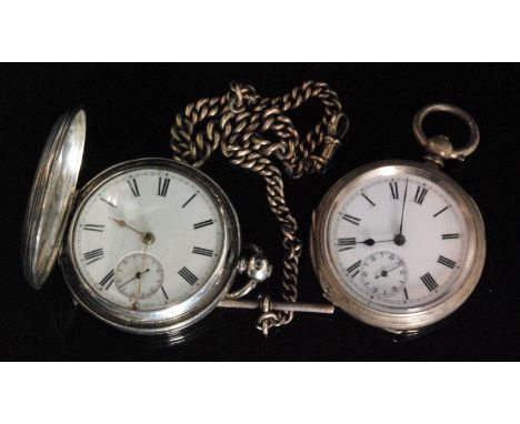 A Victorian hallmarked silver full hunter key wind pocket watch, the circular white enamel dial with Roman numerals and subsi