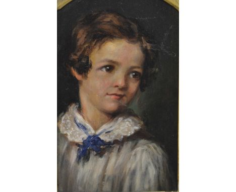 ENGLISH SCHOOL (LATE 19TH CENTURY) - Portrait of a young boy wearing a white shirt and blue necktie, oil on board, framed, 14