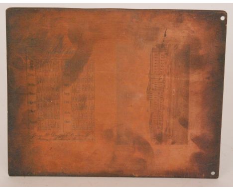 An early 20th Century Wedgwood copper plate lithoplate for the 1909 Calendar tile with an etched scene of The New Museum of F