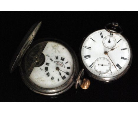 A hallmarked silver key wind pocket watch, circular enamel dial with Roman numerals, two subsidiary dials, movement signed Wi