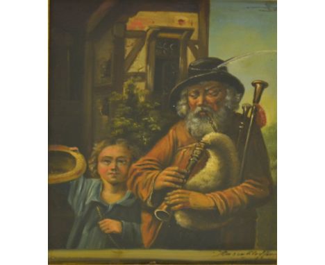 GERMAN SCHOOL (LATE 19TH CENTURY) - The pipe player, oil on tin, signed indistinctly 'Kleffen', framed, 20.5cm x 16.5cm also 
