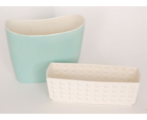 A Poole Pottery Freeform planter of rectangular form decorated in a pale blue glaze, printed mark, height 18cm together with 