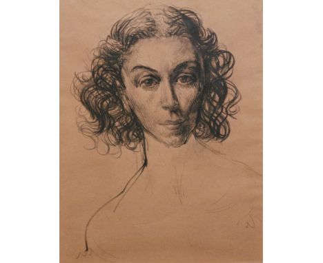 NICHOLAS EGON (b.1912) - 'Portrait of Dame Alicia Markova', bust length, charcoal drawing on buff paper, bears 'Royal Society