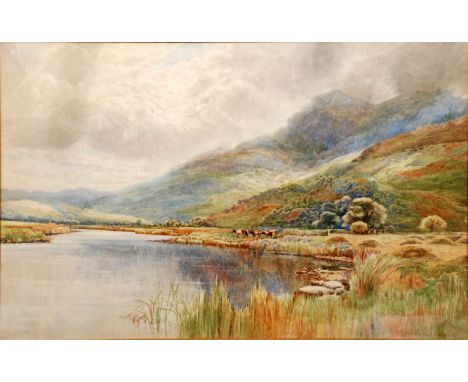 ARTHUR WILKINSON (1860-1930) - Cattle in an extensive river landscape, watercolour, signed, framed, 64cm x 104cm