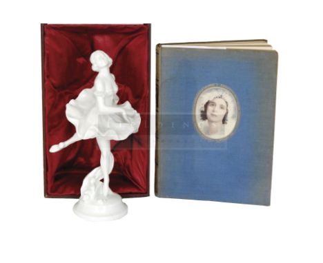 A German self-portrait porcelain statuette of Anna Pavlova, the white porcelain figure modelled as the ballerina herself danc