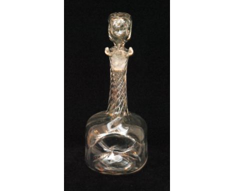 An early 20th Century John Walsh Walsh decanter of wrythen form with dimple sides, height 28cm, together with a Thomas Webb F