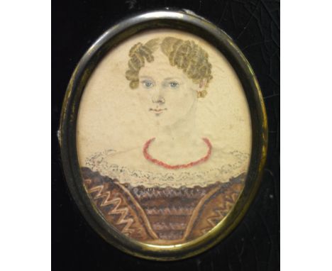 ENGLISH SCHOOL (CIRCA 1800) - Portrait of a young lady wearing a bonnet, a miniature on ivory, oval, framed, 7.5cm x 6cm also