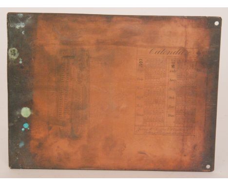 An early 20th Century Wedgwood copper plate lithoplate for the 1907 Calendar tile with an etched scene of Harvard Stadium bes