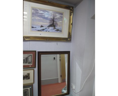 Sheep on Winter Track, colour print, 41 x 60cm, bevelled wall mirror. (2)