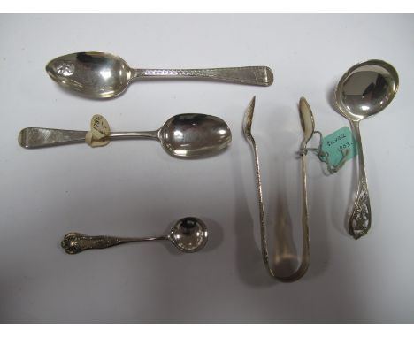 A Scottish Hallmarked Silver Teaspoon, Edinburgh 1822, stamped "Forrests", initialled; together with a Glasgow hallmarked sil