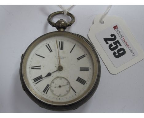 A J. Marks (Leeds) Hallmarked Silver Cases Openface Pocketwatch, the signed dial with black Roman numerals and seconds subsid