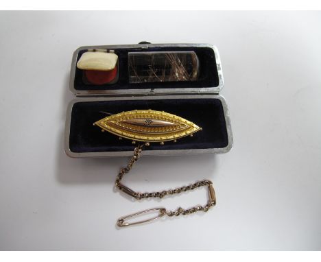 A Victorian Brooch, with bead and ropetwist detail, diamond set highlight, stamped "9ct"; together with vintage seal set, in 