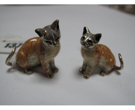 Modern Saturno Style Miniature Enamel Cat, stamped "925"; together with another. (2)