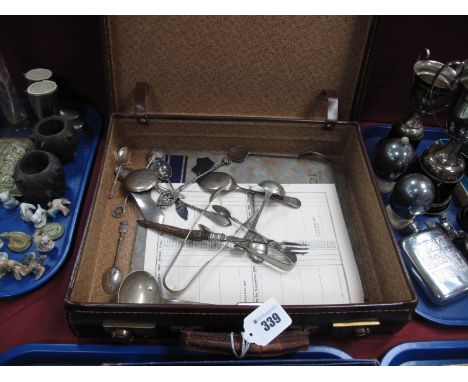 A Vintage Case, lid 37.8cm wide; a Sissons Brothers blotter 1929/1930, cutlery, etc.