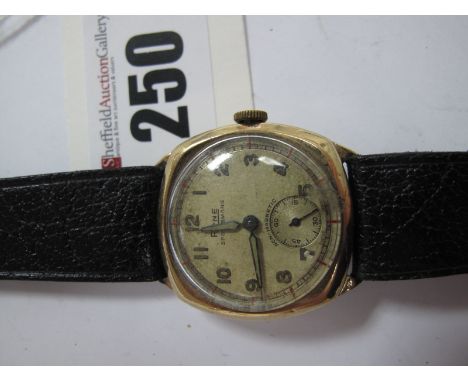 Rone Sportsmans: A Vintage 9ct Gold Cased Gent's Wristwatch, the signed dial with Arabic markers and seconds dial, within pla
