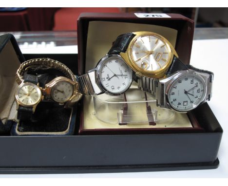 Bentima; A 9ct Gold Cased Ladies Wristwatch, the signed dial with Arabic markers, on a strap; together with a 9ct gold cased 