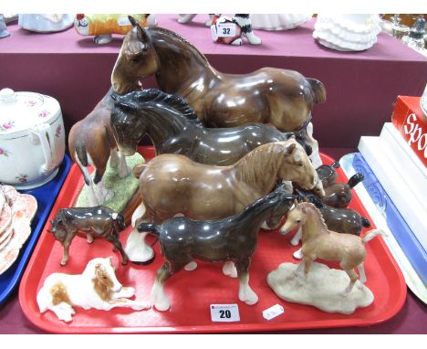 Nine Pottery Horses, including Beswick, J Anne Butler of Keswick resin pony. Border Fine Art stallions:- One Tray