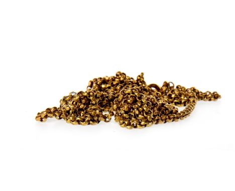 GOLD PLATED GUARD CHAIN, formed by rolo links, with dog clip clasp