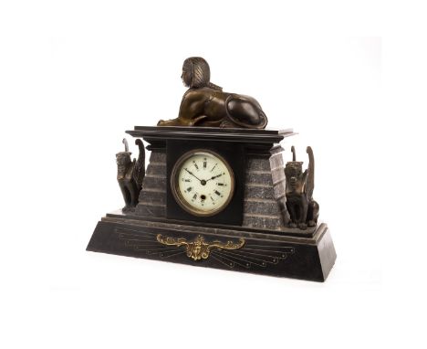 LATE VICTORIAN MANTEL CLOCK, the circular painted glass dial with Roman and Arabic numerals and 30 hour movement, contained i