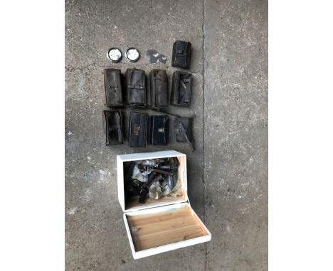 A selection of Vintage type toolboxesvarious types and sizes and conditions; together with a selection of twist grips (some N