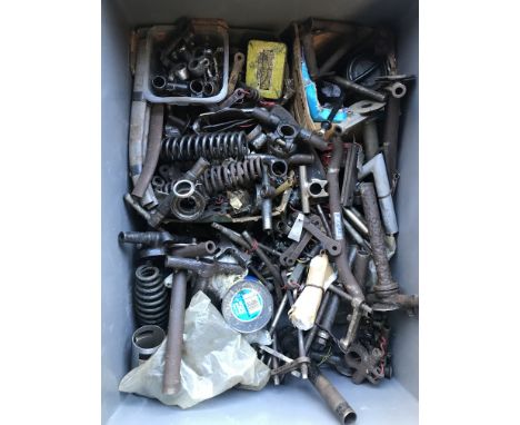 A large quantity of mostly fork related componentsincluding handlebar clamps, yokes, fork-links, springs and sundry component