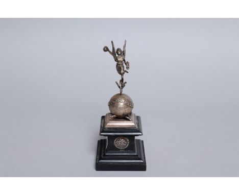 Previously the property of Ted FrendA FINE MANX GRAND PRIX TROPHY, 1947awarded to D.S. Scott, formed as a silvered model of t