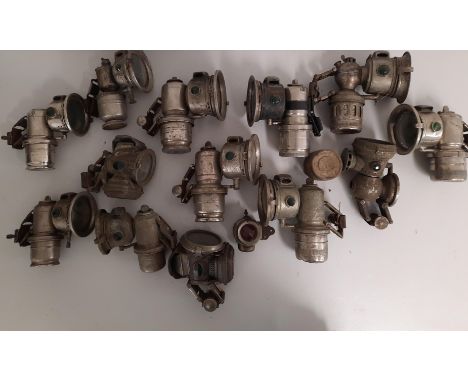 A selection of self contained acetylene bicycle headlamps for restorationincluding examples by Lucas, P&amp;H and Miller; tog