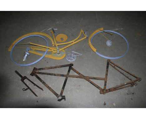 A ladies Loop frame bicycle project,incomplete painted with primer, comprising 22 inch frame, oil chain bath, cranks and chai