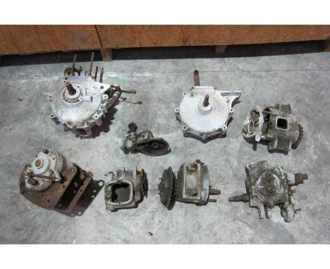 A selection of engine and gearbox componentsincluding Sunbeam crankcases numbered K1094 with crankshaft; BSA crankcases numbe