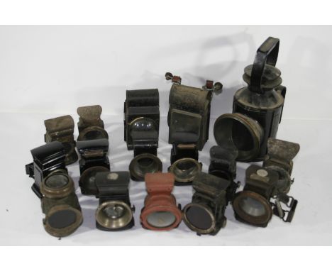 Assorted oil illuminated cycle lamps,including Lucas No 320 Captain, P &amp; H Demon Eldorado, Argonaut and other similar lam