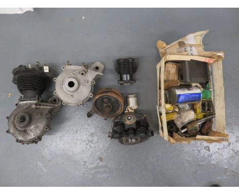A Triumph 2H enginenumbered 9.2H.17085. together with a quantity of believed Triumph 3HW components including crankcases (num