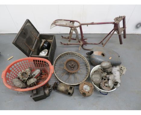 An autojumblers lotcomprising a believed Garelli frame (numbered 928); petrol tank; Garelli engine (numbered *1860118*; assor