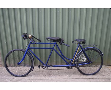 A 'His &amp; Hers' tandem, early 20th Century,25 inch frame with double top tube painted blue, with matching forks and mudgua