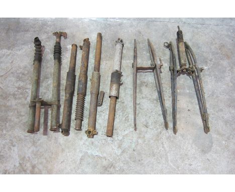 Two sets of girder fork bladestogether with other fork parts, condition and completeness unknown, close inspection advised. (