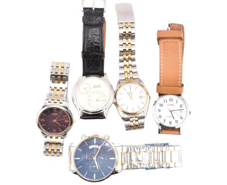 Collection of five wristwatches. The watches to include a Citizen Stiletto Eco Drive watch with box together with Hronos Puls